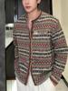Men's High-End Retro Color Block Knit Cardigan Sweater Coat with Business Stripe Design