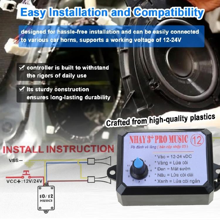 12 Sounds Car Horn Controller Electric Horn Speaker Sound Control Unit 12-24V
