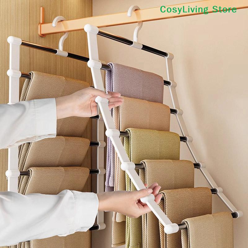 Stainless Steel Foldable Trouser Rack Magic Pants Hanger Space Saving Ladder Hangers Closet Organizer For Wardrobe