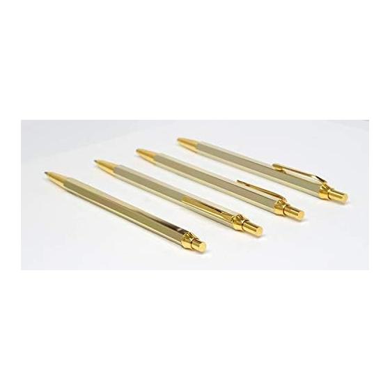 Slim Genuine Leather Pen Case (Black) & Metal Touch Pen (Black) - Z66 Full Gold 6-Sided Knock Metal Ballpoint Pen Set - ASB-ALB-Z66KB - Made in Japan