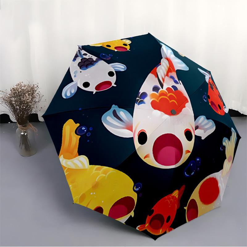 1pc Koi Pond Automatic Folding Umbrella Portable Collapsible Design, 8-Rib Iron Frame, Durable Fabric, All-Season Casual Outdoor 200
