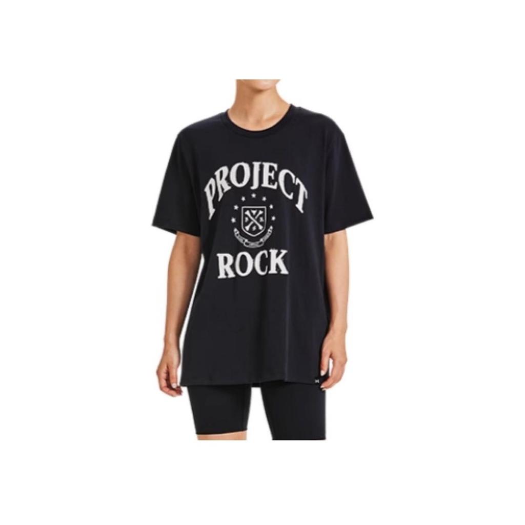 Under Armour Project Campus Project Rock Letter Print Training T-Shirt Women Tops Black 1382175-001