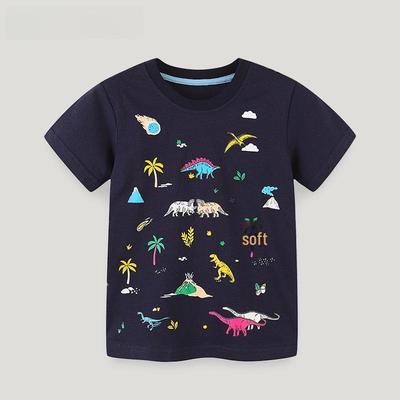 Maglietta estiva da ragazzo in cotone con dinosauri, stile europeo-americano, casual a maniche corte