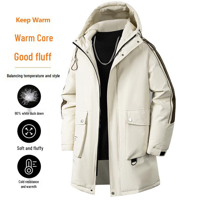 

Plus Size Men s Duck Down Hooded Long Workwear Jacket for Outdoor and Mountaineering XXL абрикосовий