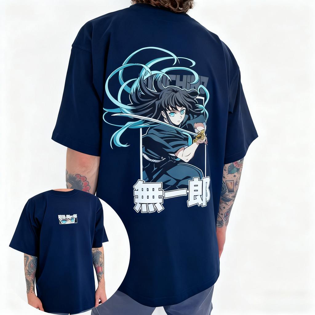 Demon Slayer Anime Tokitou Muichirou Printed TShirt Summer New Mens Japanese Harajuku Loose Casual Childrens ParentChild Top