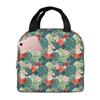 Tropical Green Leaves And Flowers Pattern Insulated Lunch Bag for Women Kids Portable Food Boxes Thermal Lunch Box Tote