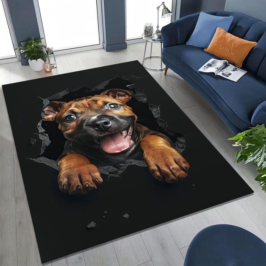 Tapete Fofo Cão Filhote Quebrando a Parede Ilusão 3D para Quarto Sala de Estar Sofá Casa Capacho Decoração, Tapete Grande Antiderrapante para Brincar de Crianças