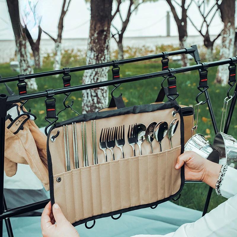 Picknicktasche für den Außenbereich, Löffel, Messer, Essstäbchen, Gabel, Aufbewahrungstasche, tragbare, faltbare Tischwäschetasche, Camping, Kiking, Reiseausrüstung