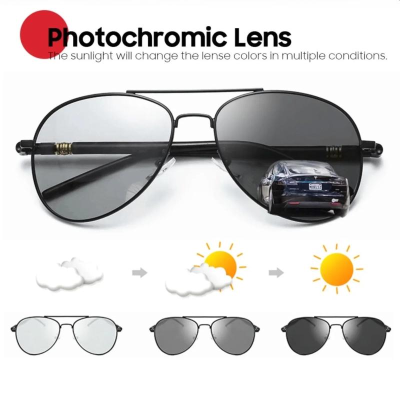 Photochromic Sunglasses Men Women Aviation Polarized UV400 Day and Night Vision Driving Sun Glasses Pilot Style Goggles