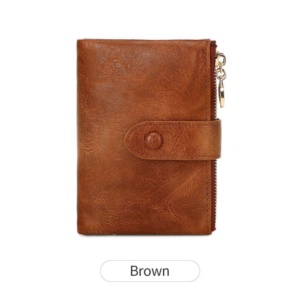 2024 Retro Damen Tri-Fold Geldbörse mit Doppelreißverschluss & Mehrfachkartenfächern