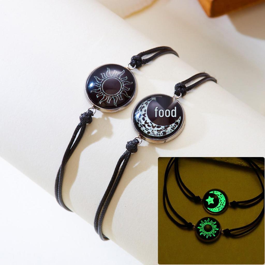 Sun & Moon Stainless Steel Luminous Couple Bracelet, Woven Friendship Rope for Valentine's Day