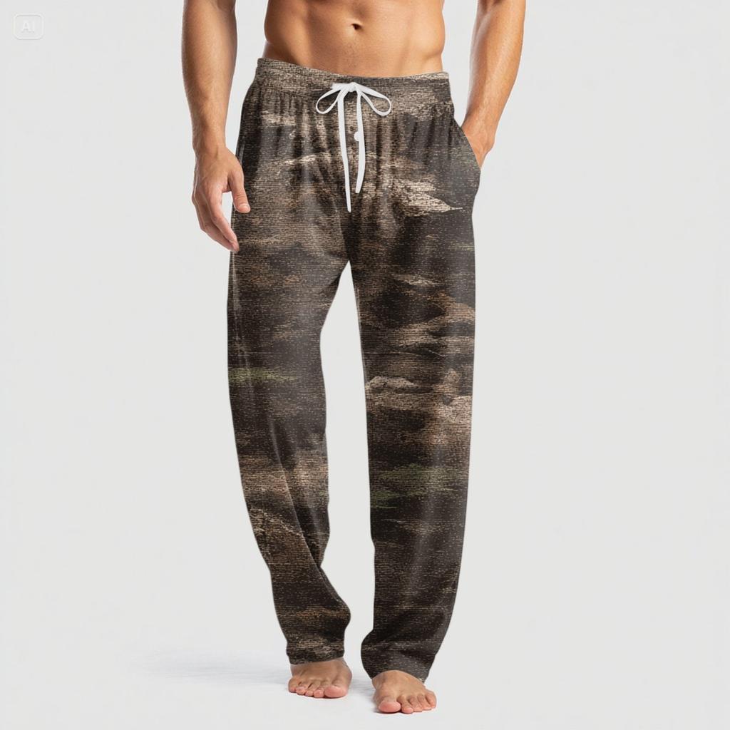 Men's Knitted Fashion Print Pocket Casual Pants Pajama Pants