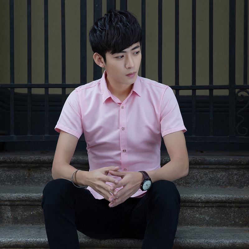 Men's White Non-Iron Slim-Fit Short-Sleeve Shirt for Business or Casual Wear