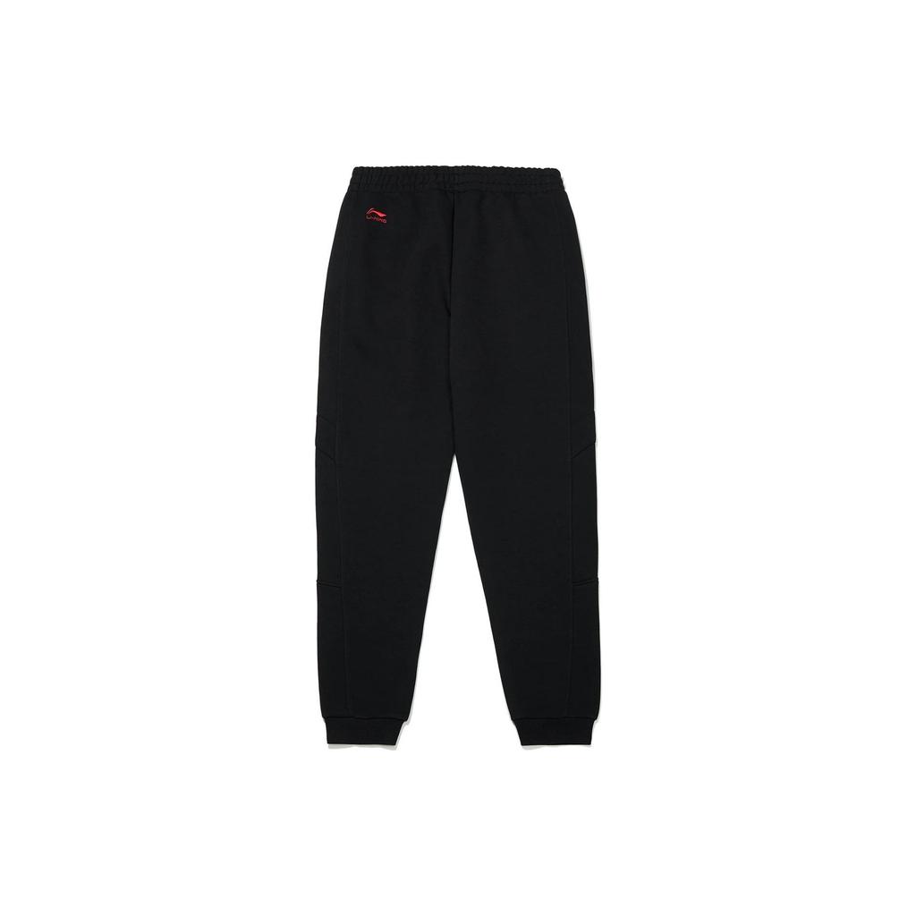 Li-Ning Daily Prosperity Series Sports Lifestyle New Year Theme Solid Color Label Elastic Cuff Knitted Sports Pants Men Bottoms Black AKLT017-4
