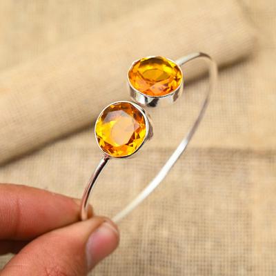 Glamorous Honey Topaz Gemstone Handmade 925 Sterling Silver Jewelry Adjustable Cuff For Women