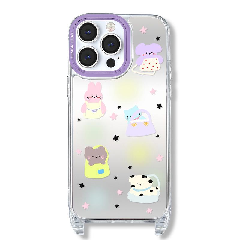 Zhitai iPhone Case: Summer Cartoon Mirror Lanyard Case for 16 Pro Max & 15 Pro, Compatible with Apple 14.