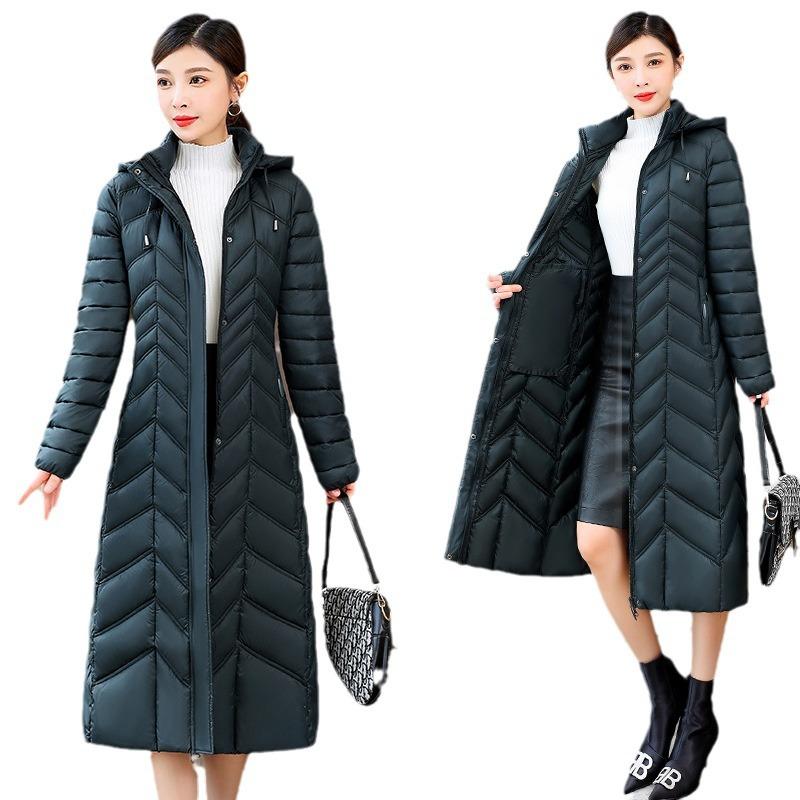 2025 long down cotton jacket women's winter long over the knee waist slimming women's cotton jacket padded jacket
