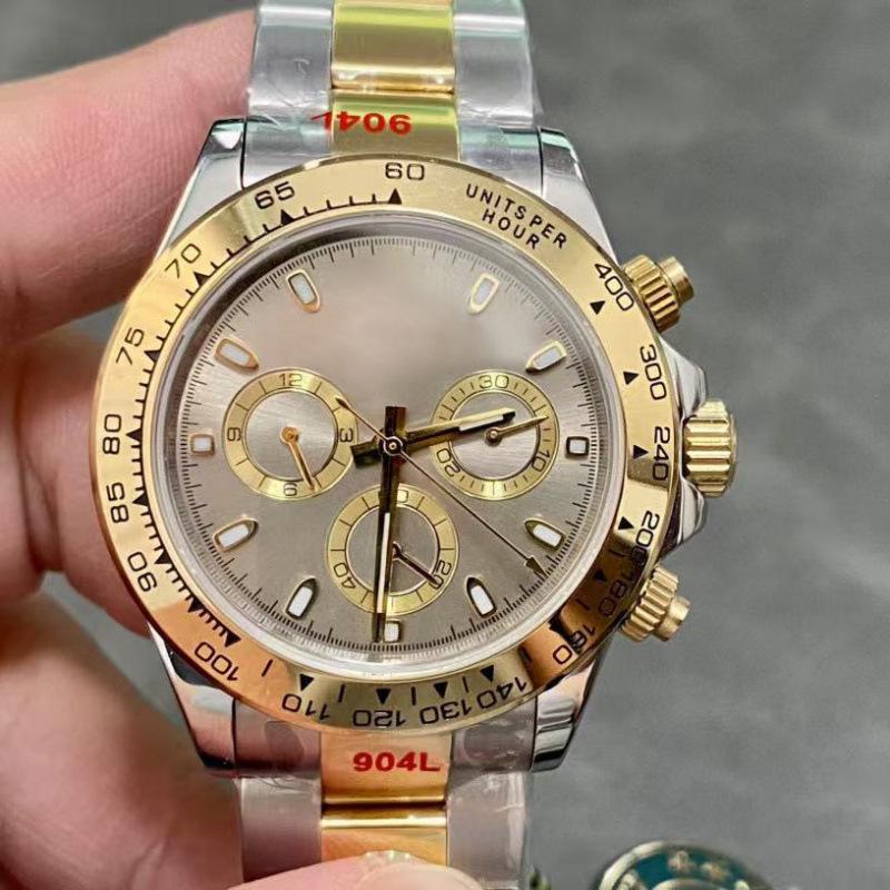 Orologio Automatico Bicolore di Lusso da Uomo Jadia Daytona Series con Quadrante Colorato Incastonato di Diamanti