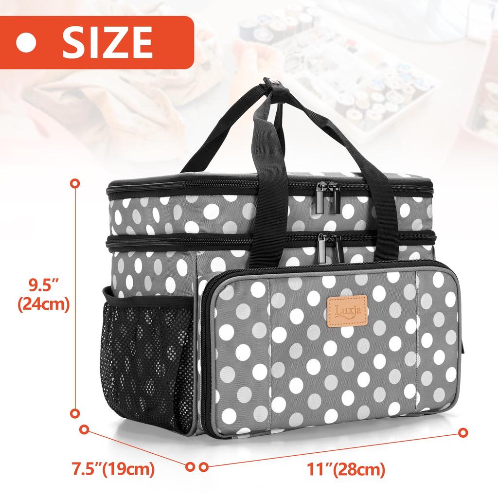 Luxja Sewing Large Capacity Sewing Bag with Storage and Multiple Pockets for Sewing Storage and Bag Gray Dot Box, Two-Tier Tools, Transport, Only,