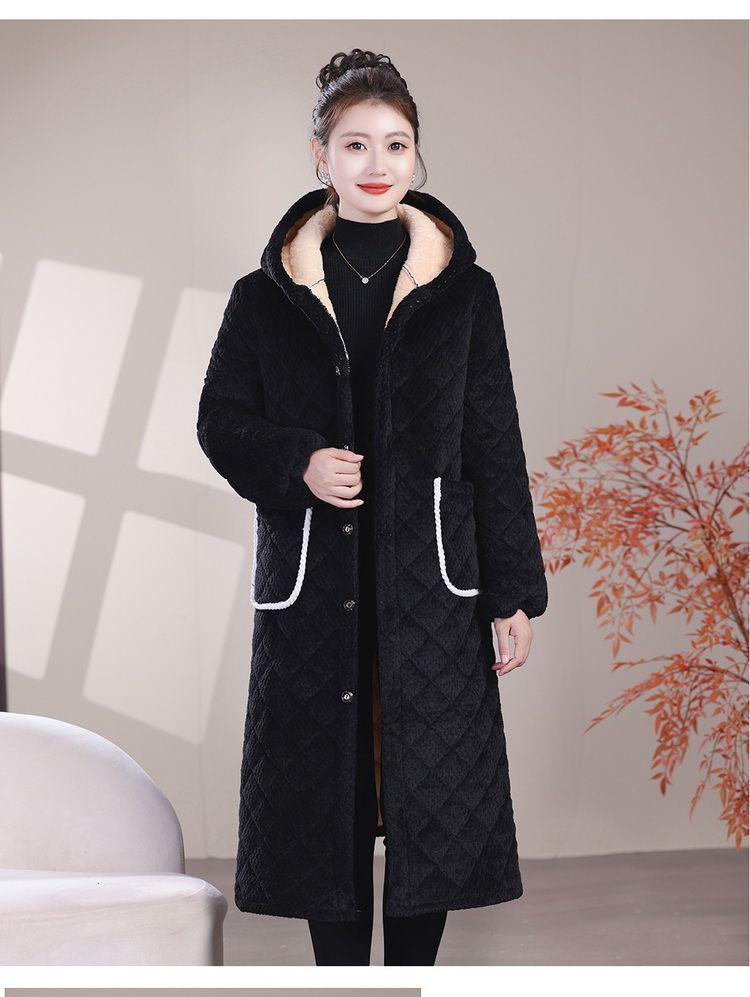 Women's Winter Warm Cotton Coat and Over-the-Knee Casual Robe