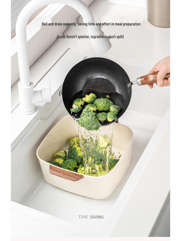 Buckle Draining Basket: Double Layer Food-Grade Basin for Washing Fruits, Vegetables, and Rice