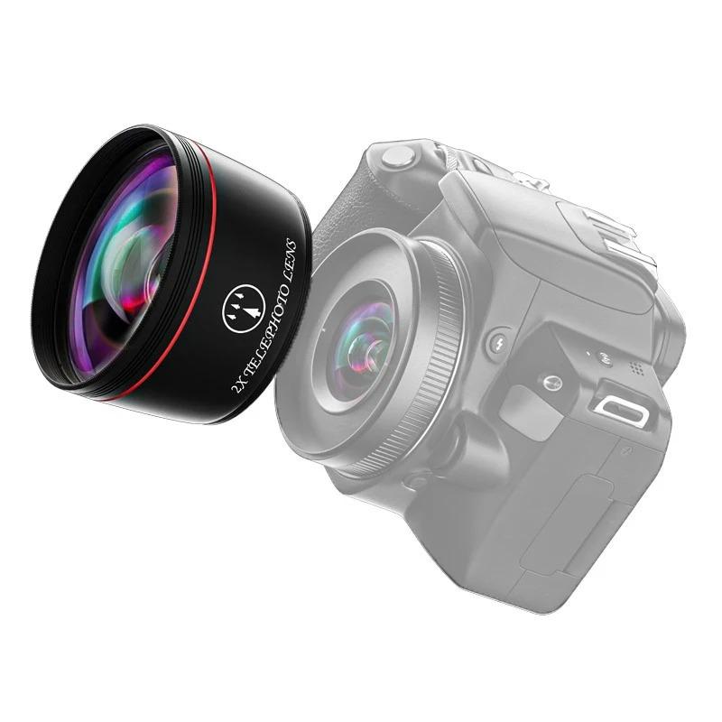 Kit Obiettivo Fotocamera Teleobiettivo 2x, Obiettivo Fotocamera Dslr in Lega di Alluminio, Adatto per Fotocamere con Interfaccia 58mm