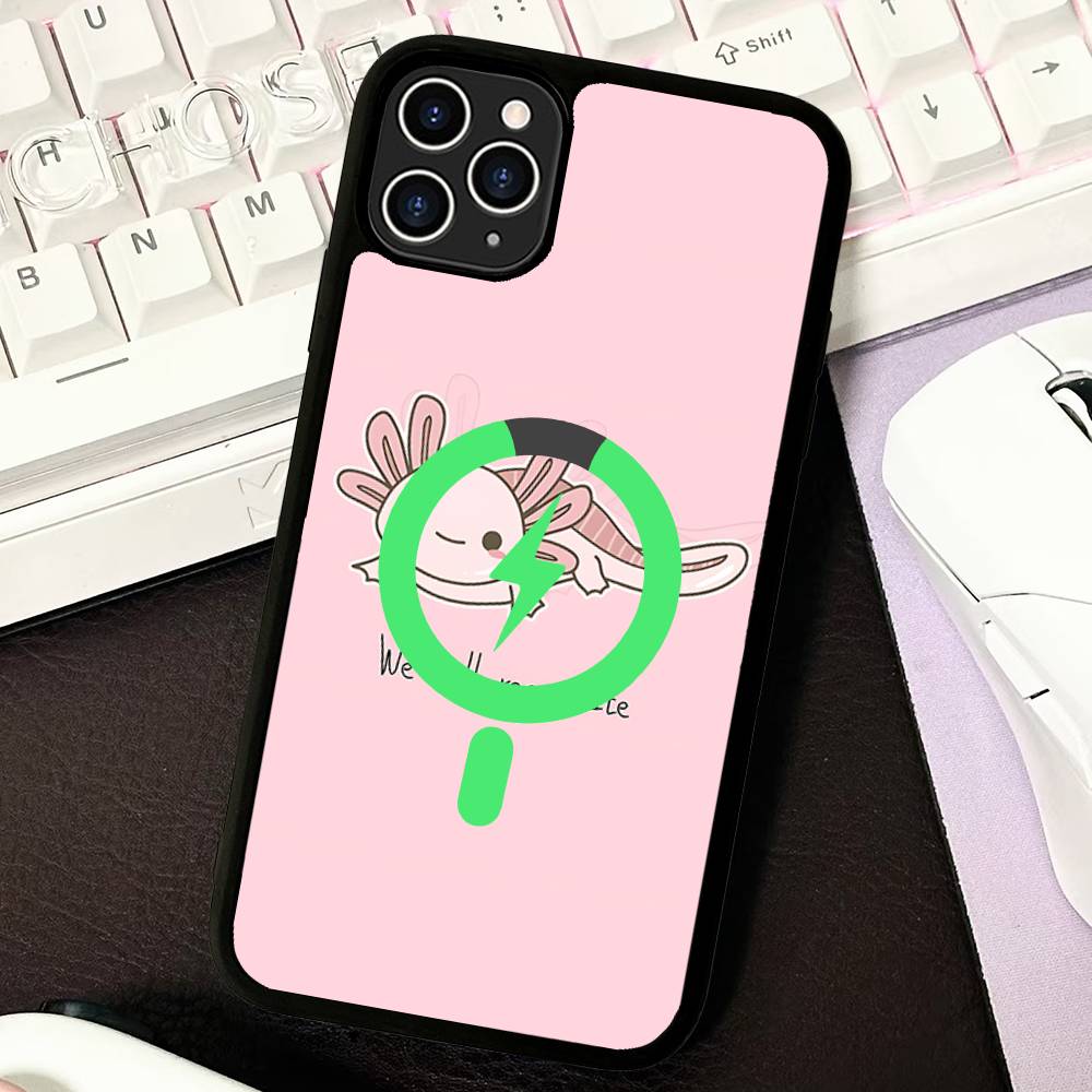 Cartoon Axolotl Cute For Magsafe Magnetic Phone Case Wireless PC+TPU For IPhone 11 12 13 14 15 16 17 Pro Max Plus
