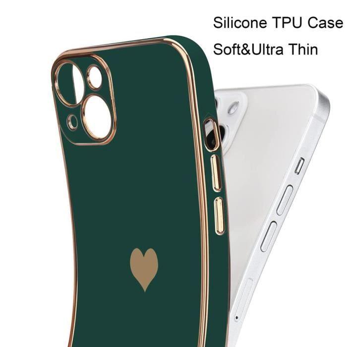 Coque de protection - PROSHOP - iPhone 13 - Vert nuit - Motif coeur - Antichoc et anti-rayure