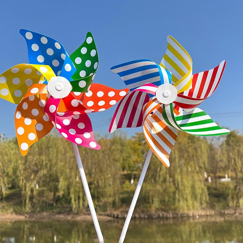 22Cm Six-Leaf Stripes Solid Color Small Plastic Hand-Held Windmills Garden Plant Flower Repellent Windmill Outdoor Decoration