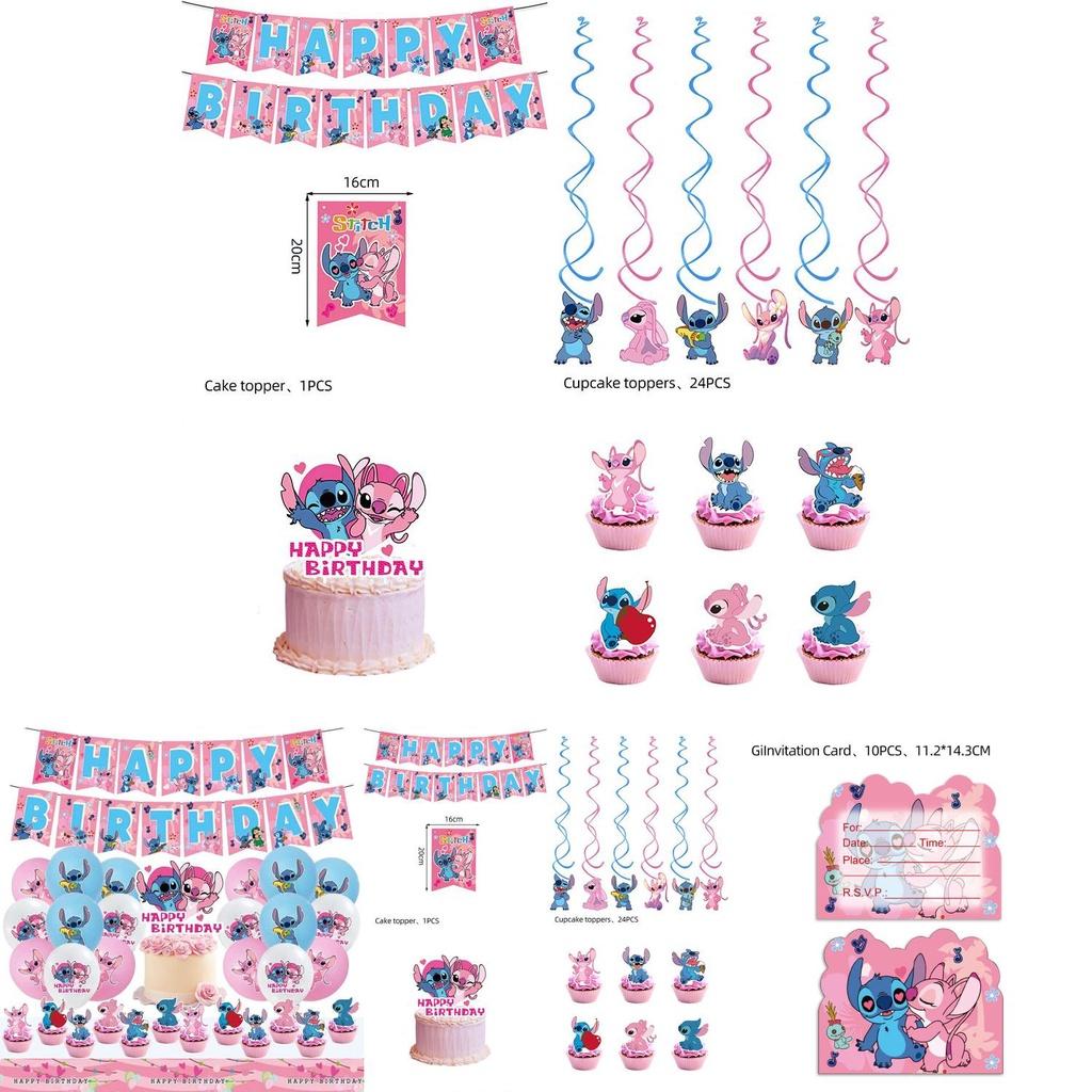Lilo és Stitch Születésnapi Party Dekorációk Kellékek Zászló Torta Dísz Lufik