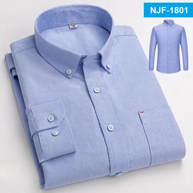 100% Cotton Oxford Long-sleeve Shirts for Men Slim Fit Formal Plain Shirt Soft Casual Plaid Designer White Striped Black Clothes