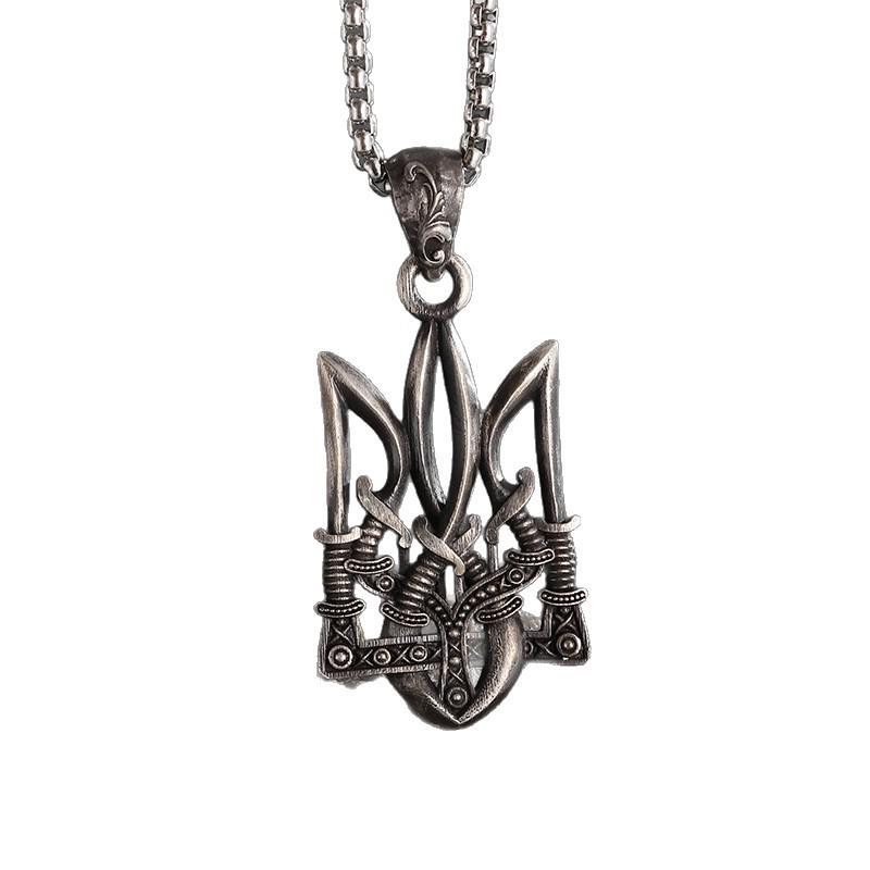 Trident Alloy Necklace - European & American Viking Style in Thai Silver Retro Design