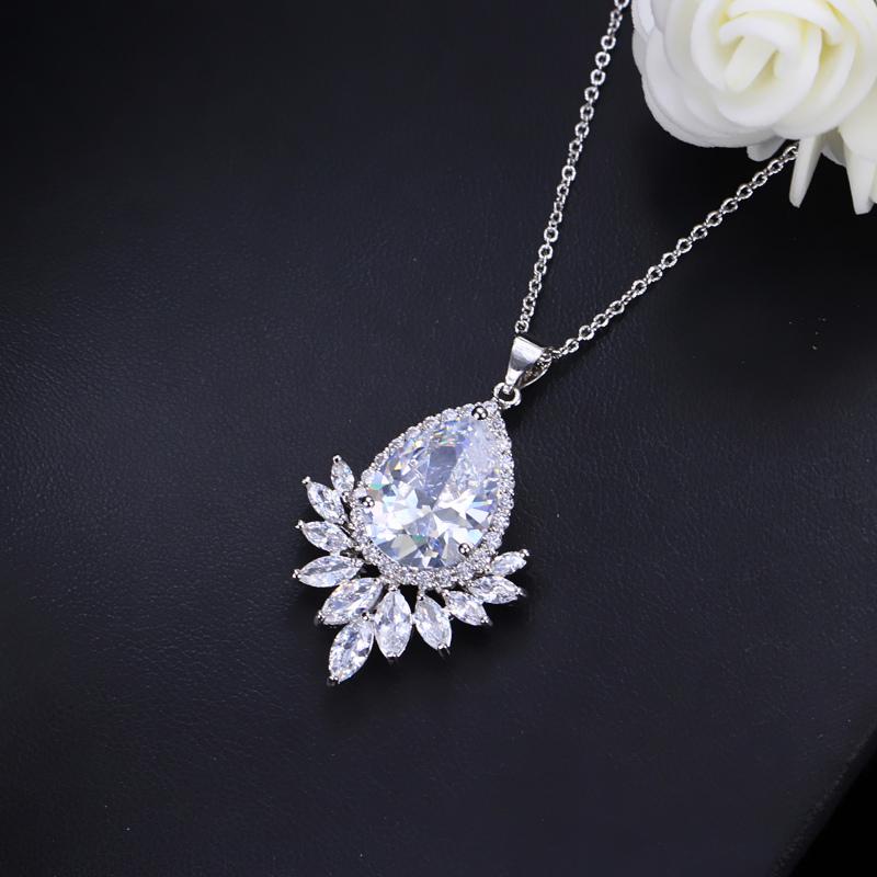 WWJ Top Quality Big Teardrop Green Blue Cubic Zirconia Necklaces Pendants for Women