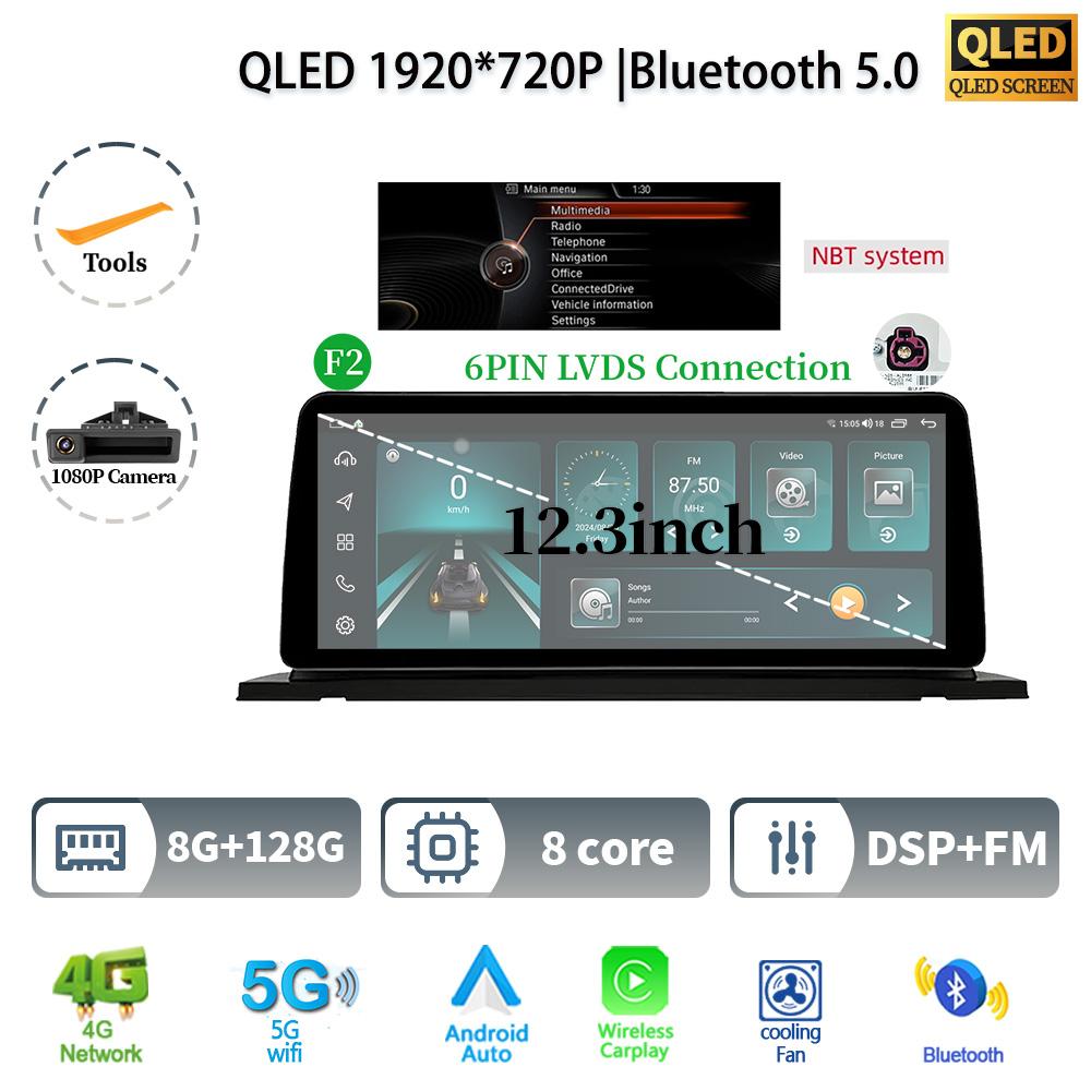 12.3" For BMW 5 Series F07 GT 2011-2017 Android 14 Car Radio Multimedia Stereo 4G GPS Navigation WIFI Wireless BT CarPlay Screen