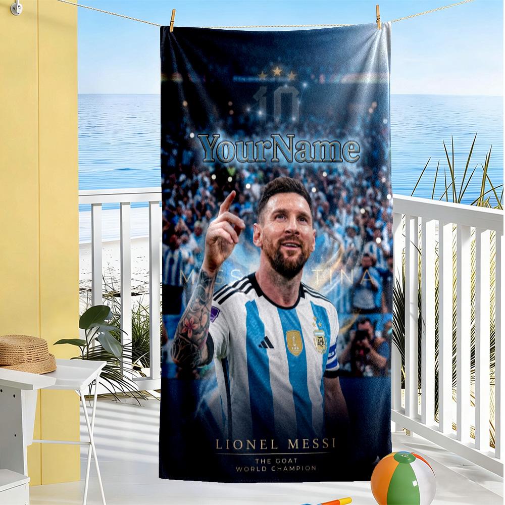 Messi Personalized Name Beach Towel Super Soft Microfiber Quickdry Fabric Perfect for Traveling Yoga Camping and Swimming
