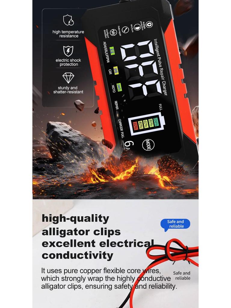 12V 10A Smart Battery Charger for Cars and Motorcycles