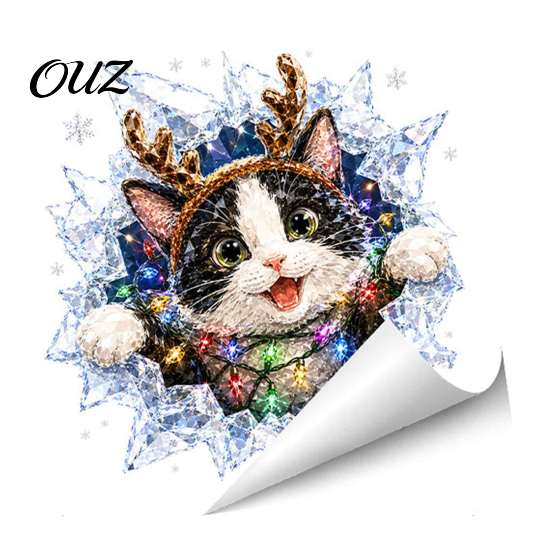 Odorless Wall Decals 3D Christmas Static Window Clings, Santa Snowman Reindeer Glass Stickers, Easy Peel Stick Decor PVC Holiday for Home Party