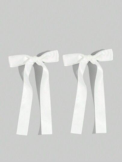 2 pieces of solid- long ribbon bow hairpins, classic and simple hairpin headwear, fashionable hair accessories for girls