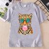 Trendy Leopard T Shirt Bubblegum Sunglasses Big Cat Graphic T Shirts Retro Animal Printed Tshirt Cotton Short Sleeve Tops