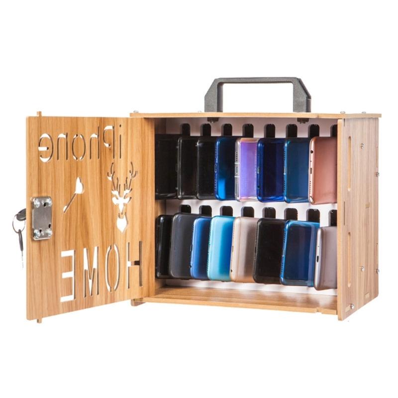 

Solid Wood Phone Holder Case With Secure Lock Secure Privacy Protect Carrying Handle Compact Desk Accessory