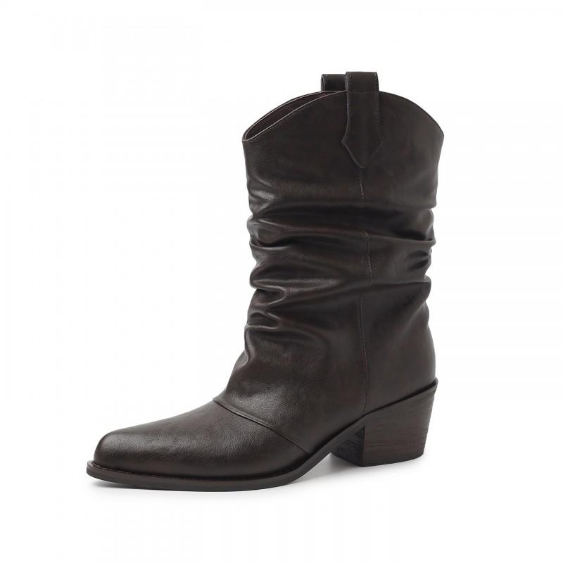5.5cm British Style Fashion Ankle Boots Pointed Toe Chunky Heel Slip-On Western Women