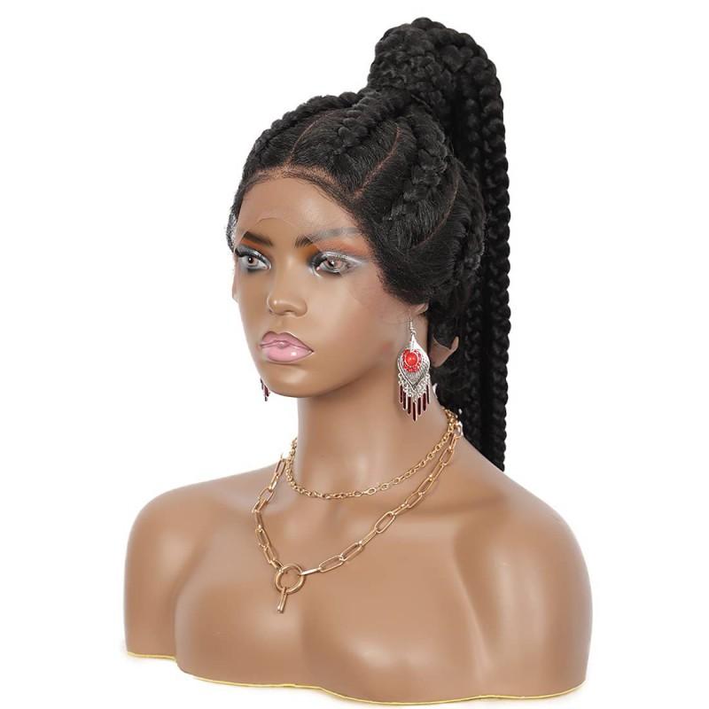 Long Straight Wig Women Heat Resistant Fiber Full Hand-Tied Lace Front No Bangs Star Style
