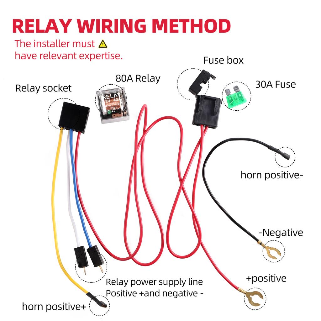 Horn Button 12V Air Horn Harness Relay Kit 40A 4 Pins for Car Truck Train Boat SUV Bus Lorry