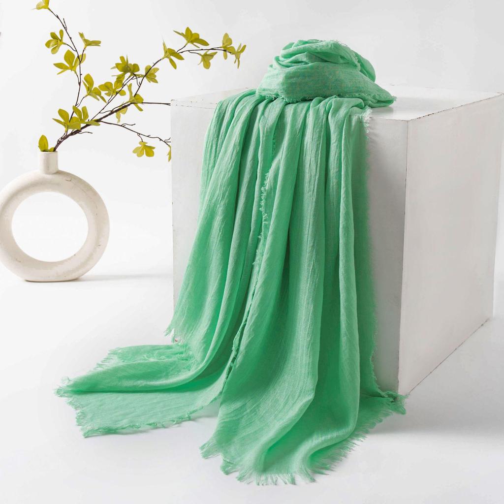 Spring & Summer Lightweight Sunscreen Shawl: Imitation Cotton-Linen, High-End Silk Gauze Scarf, Solid Color for Women