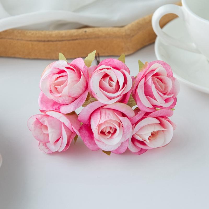 6 SZT Sztuczny Kwiat Jedwabna Mała Róża DIY Ślub Panna Młoda Kwiat do Trzymania Akcesoria Dekoracja Wazon Dom Sypialnia Wieniec Świąteczny