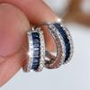 Cute Female White Blue Zircon Stone Round Hoop Earrings Fashion Female Silver Color Wedding Jewelry For Women