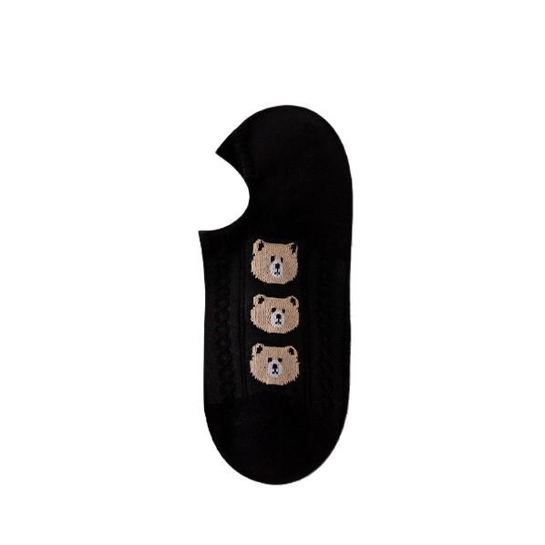 Women's Pure Cotton Low-Cut Summer Boat Socks - Trendy Korean/Japanese Style with Non-Slip, Cute Little Bear Design