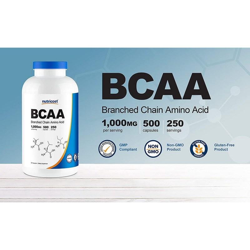 Nutricost BCAA 1g Capsule Gluten-free, 500 Tablets, 1 Unit
