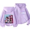 Moletom com Capuz e Zíper Kpop Caçadores de Demônios Infantil Huntrix Rumi Zoey Desenho Animado Moda Moletom com Zíper Menino Menina Tops Casuais Roupas Infantis Presente