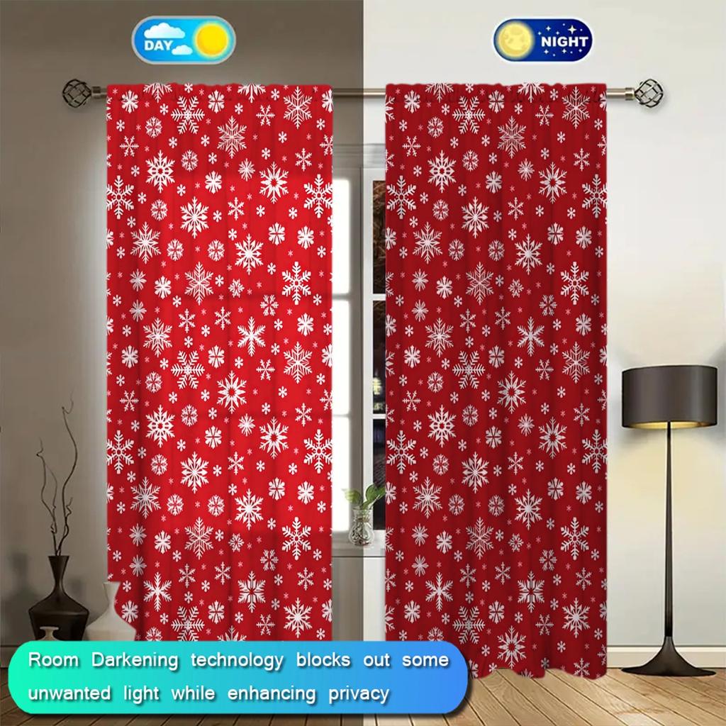 2pcs Christmas Atmosphere Printed Curtain for Christmas Home Decor - Rod Pocket Window Treatment for Bedroom, Office, Kitchen